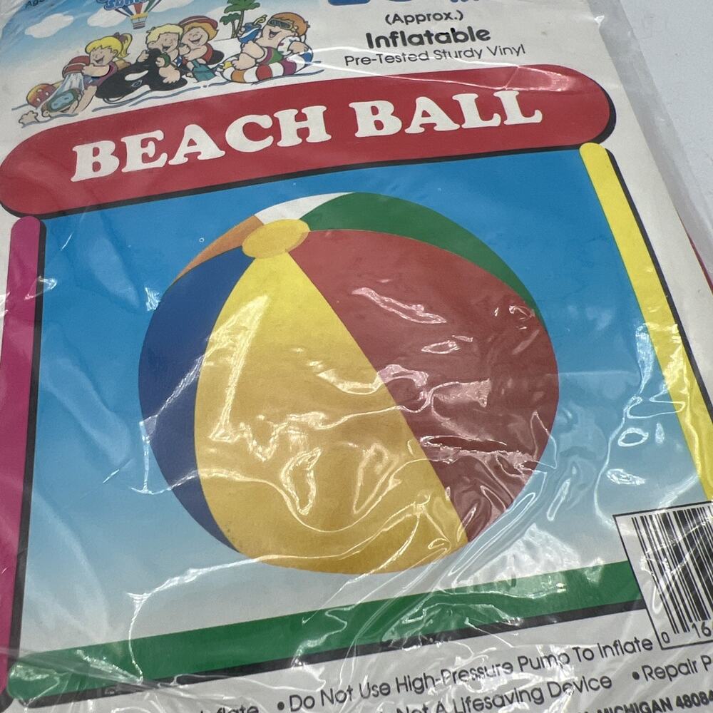 Vintage Kmart Beach Ball 20" Diameter Rainbow Inflatable Vinyl Summer Pool NEW